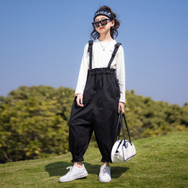 Girls  autumn suit 2021 new foreign style childrens net red tooling wind big children loose bib pants two-piece set