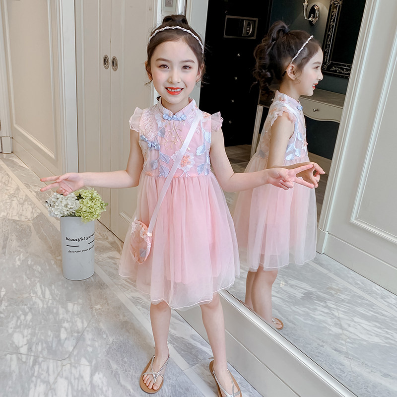 Girl Foreign Dress Summer Style 2021 New Foreign Pie Girl Lace Princess Dresses Summer Children Fairy Wind Skirts