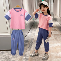 Childrens clothing 2021 new girls summer clothes set Childrens fashionable summer net red little girl short sleeve Western style two-piece set