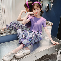 Girls summer clothes new suit 2021 childrens net red foreign style fashionable thin section girls summer short-sleeved two-piece suit