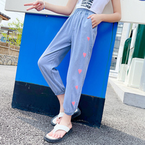 Girls  pants Tencel jeans Summer thin section Childrens middle and large children loose casual Western style drawstring feet anti-mosquito trousers