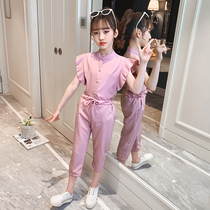 Girls  summer clothes net red suit Yangqi 2021 new Korean version of fashionable large childrens clothing childrens sleeveless sports two-piece set