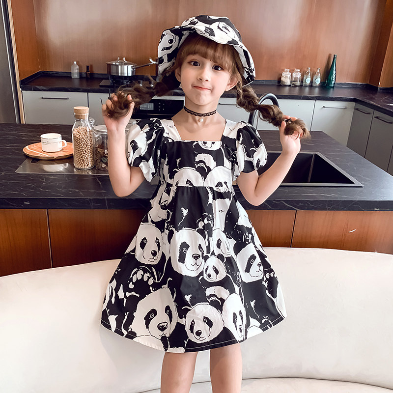 Girls dress summer dress 2021 new foreign style little girl cartoon children dress skirt princess dress yarn dress summer