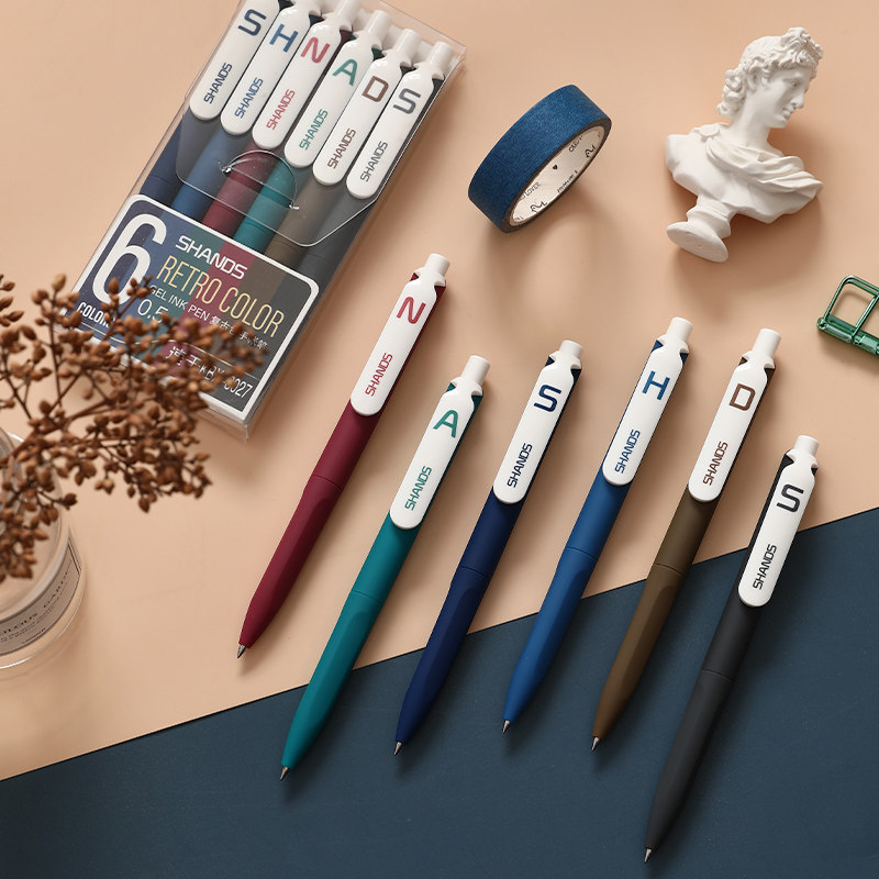 Press the gel pen ins cool wind student with cute creative water-based pen retro color pen black red 0 5 Quick-drying ink sex hand account multi-color note taking special ink blue simple