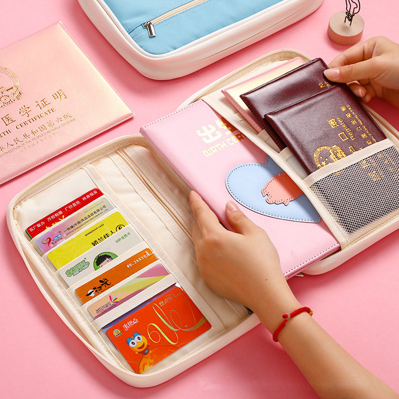 Passport ticket holder Newborn child document storage bag Household portable small protective cover Baby document storage bag Lady bank magnetic card bag Family file birth inspection data