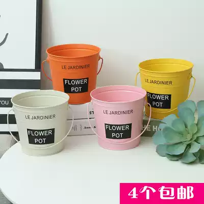 Nordic large creative iron bucket fleshy flower bucket Wrought iron balcony storage home gardening Korean decorative plant pots