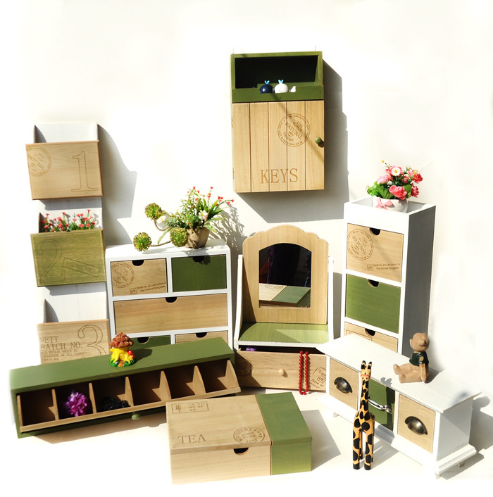 American Countryside Wood Home Drawer Containing Box Tabletop Pendulum containing cabinet First decorated case keybox letter insertion