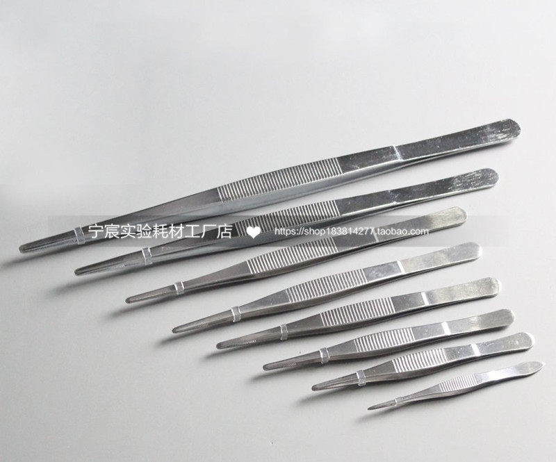 Laboratory Straight Head Elbow Stainless Steel Tweezers Round Head With Teeth Dressing Tweezers Long Tweezers Multispec