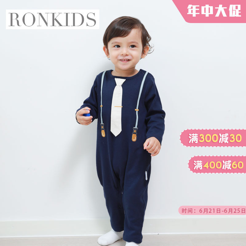 RONKIDS 1st Birthday Dress Fall Winter Baby Clothing Gentleman Style Fake Two Full Moon Newborn onesie