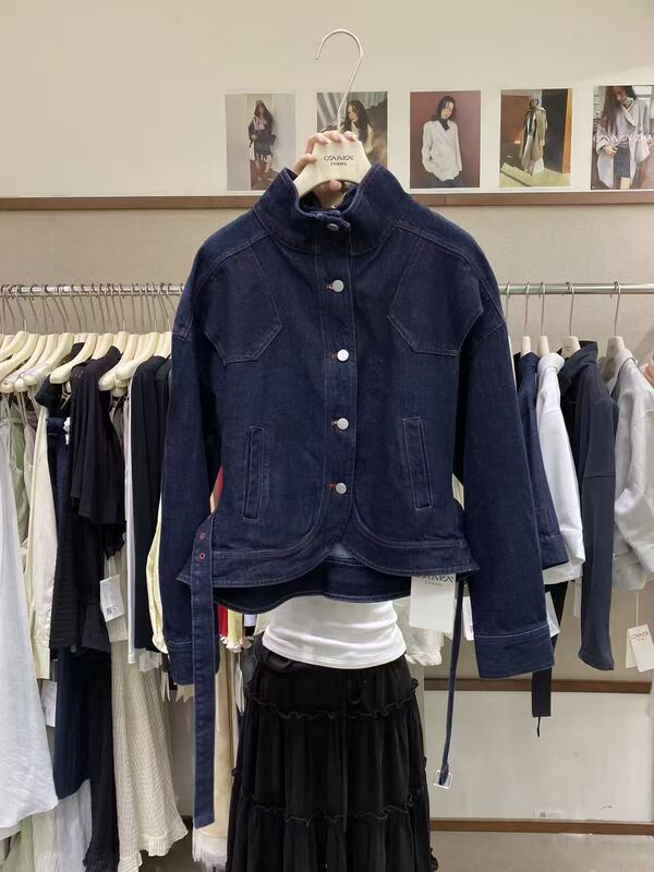 17082 Designer-Style Topstitch Denim Jacket Cz