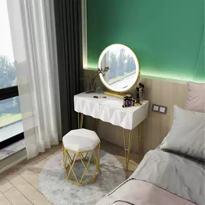Nordic light luxury bedroom small apartment dressing table Modern simple net celebrity ins with lamp makeup table Wrought iron makeup cabinet