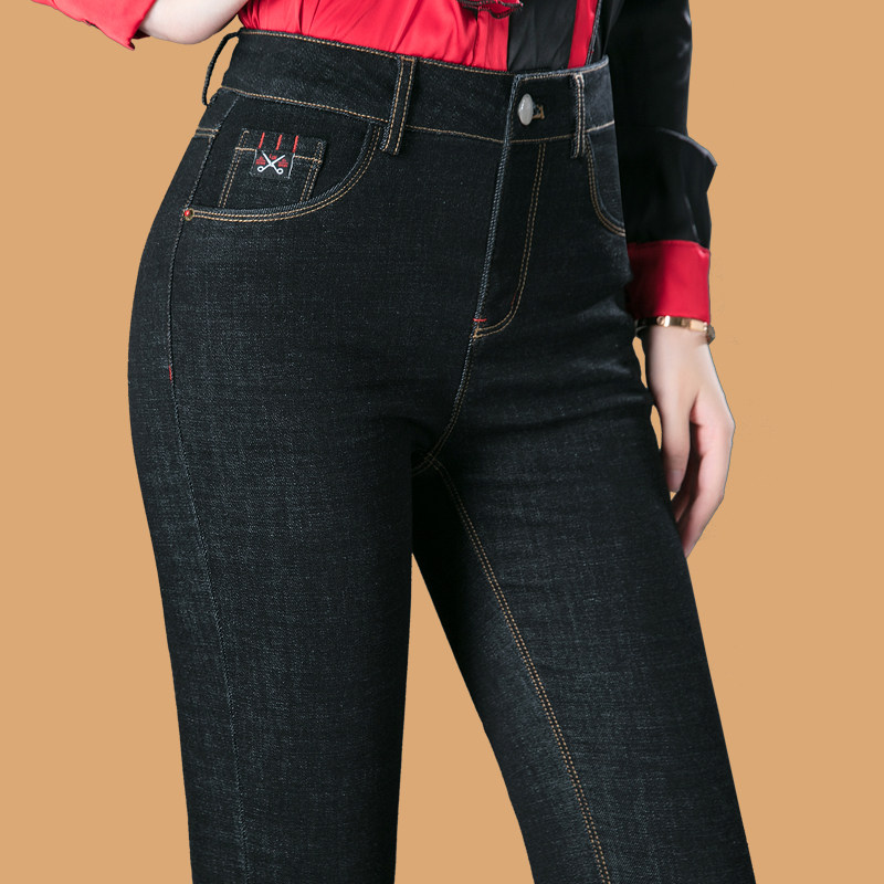 2021 summer new velvet jeans women high waist spring and autumn small feet pants thin models mom pants trousers women pants