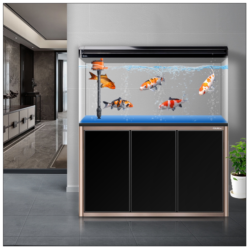 Small and medium-sized fish tank aquarium household lazy living room free water ecology large ultra-white glass gold tank cabinet