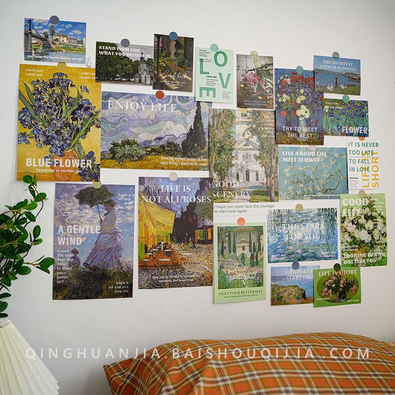 ins High-Quality Vintage Oil Painting Nordic Style Room Bedroom Poster Student Indoor Wall Background Decoration Wall Sticker