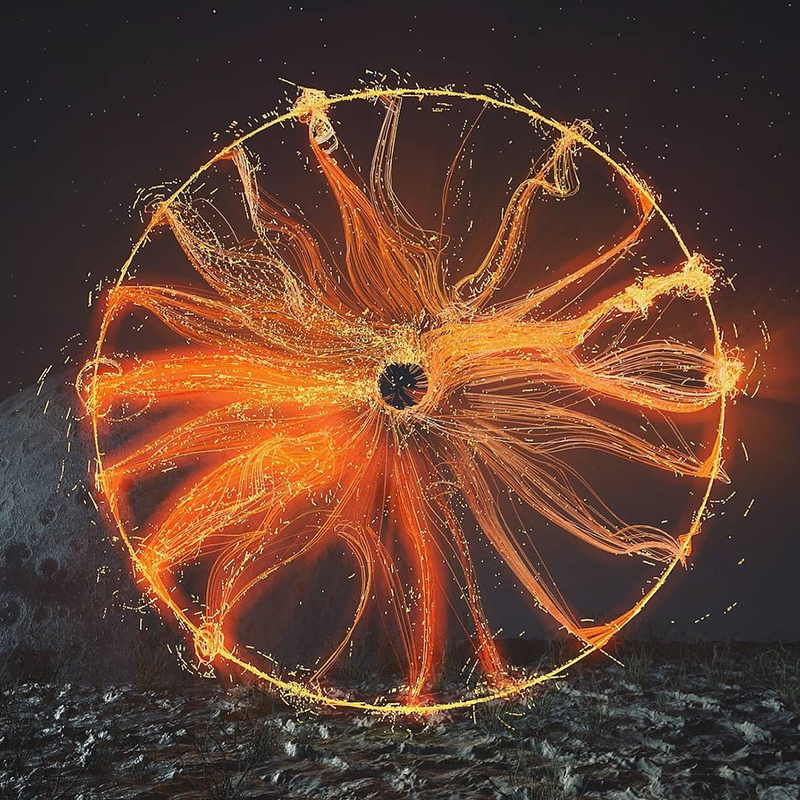 [Animation Project] C4D X-Particles Universal Rotating Wind and Fire Wheel C4D Model 3D Modeling Rendering Material
