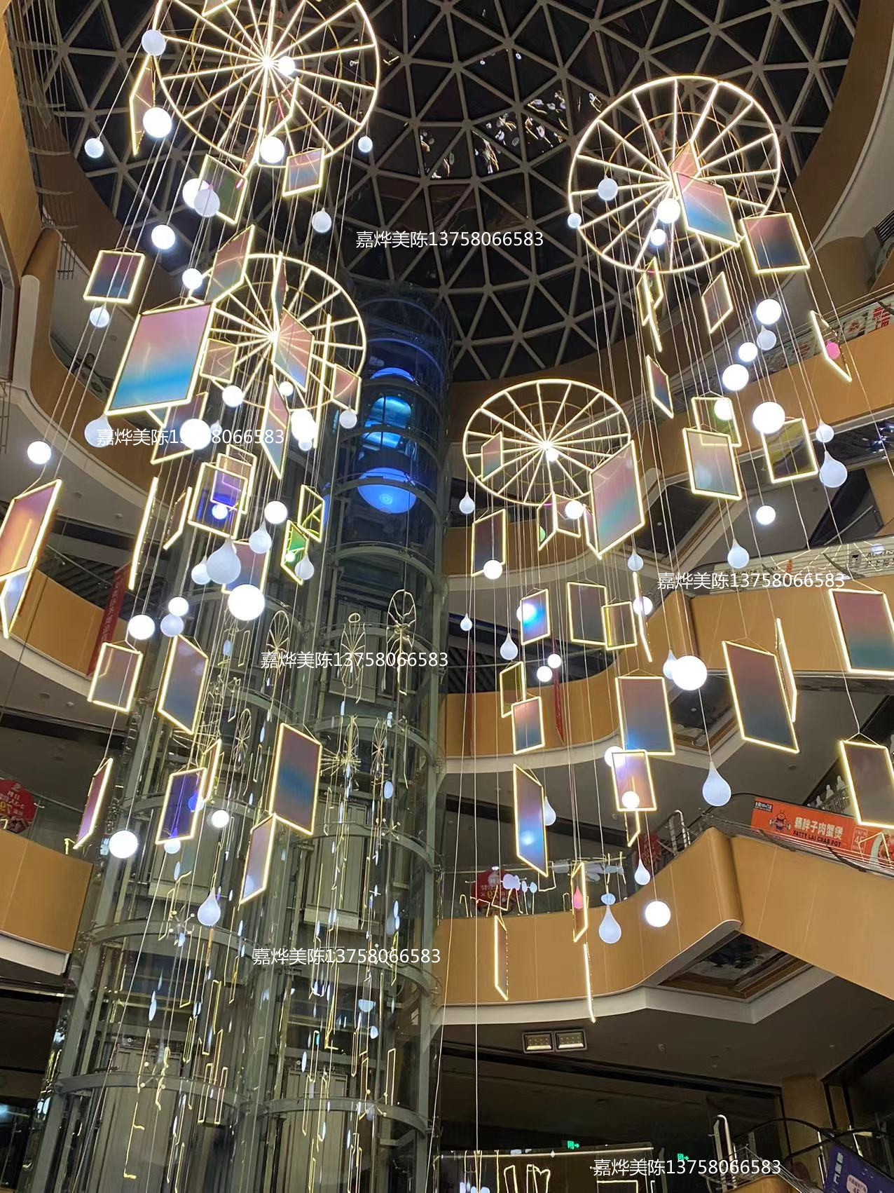 Magic Color Laser LED Mall Light Atrium Pendant Shopping Mall Sky Well Decoration Professional Beauty Chen Customize