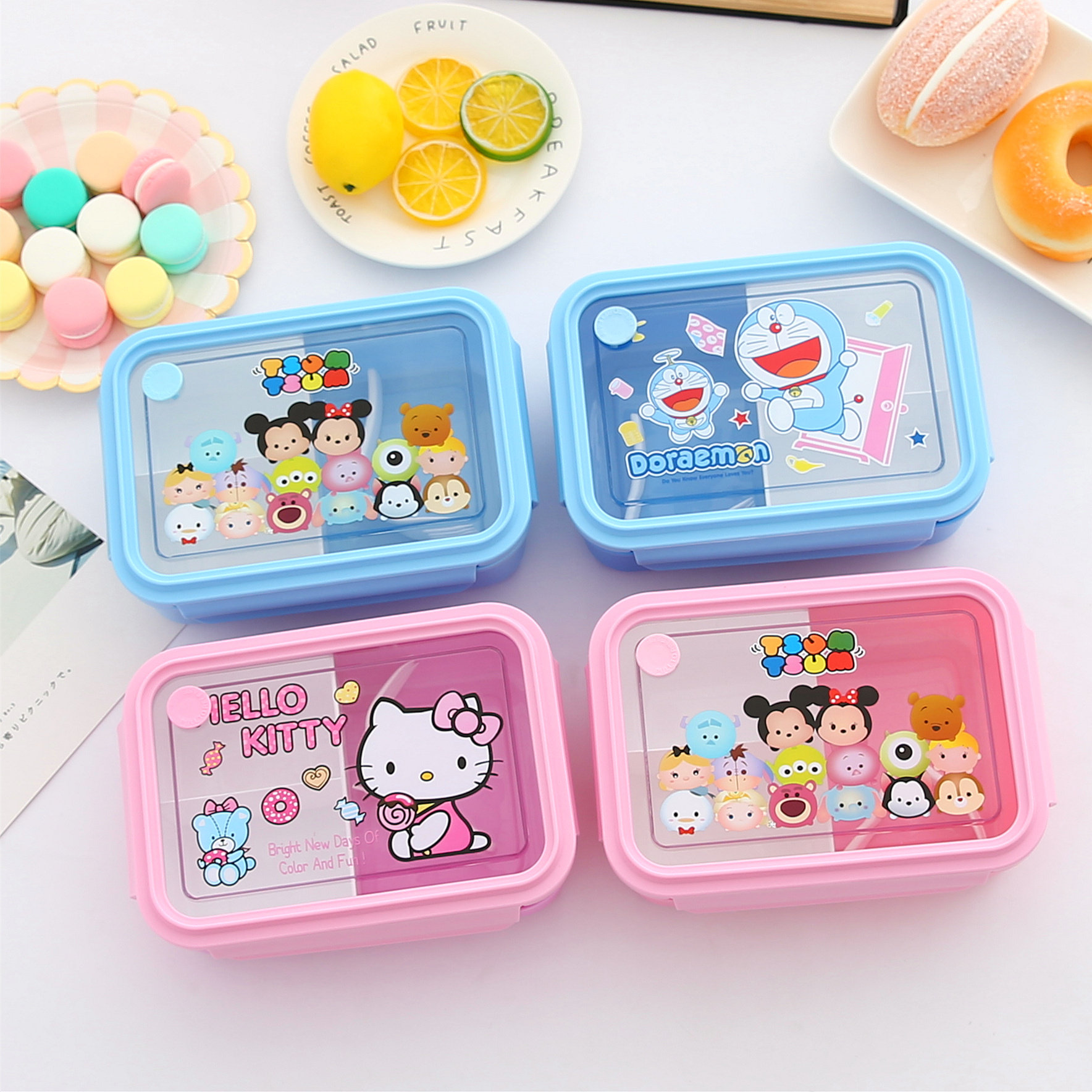 Cartoon cute microwave oven plastic partition lunch box bento box female student adult office workers lunch box with lid South Korea