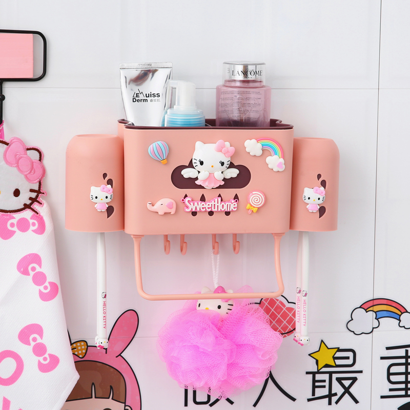 Kitchen Shelve Multifunction Home Children Cute Dressing Room Toothbrush Holder Gargle Cup Suit Free of perforated wall-mounted