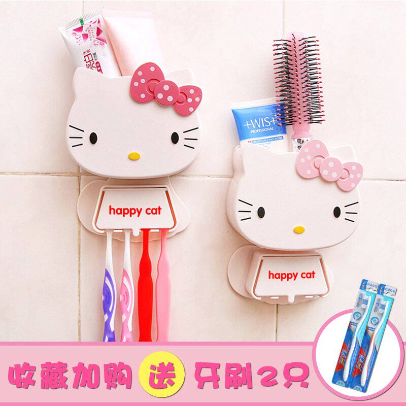 Cartoon KT Cat Children Hanging Toothbrush Suction Wall Toilet Household Simple Bathroom Toothpaste Placement Frame to Be Punched