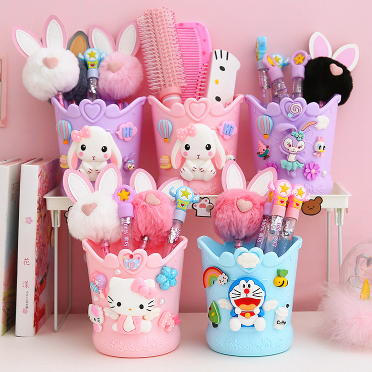 Online Red Makeup Tools Pen Holder Girl Hearts Ins Creativity Fashion Cute Large Capacity Office Desktop Storage Box