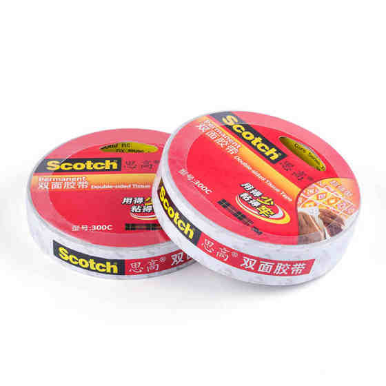 包邮3M双面胶思高双面棉纸胶带300C 18mm 24mm*9.5m粘得牢易剥离  易剥离 强粘合布基双面胶带粘性足