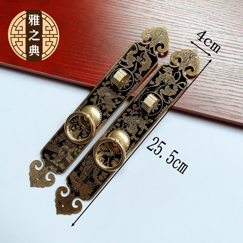 Chinese Ming and Qing furniture antique pure copper handle overall cabinet wardrobe shoe cabinet door drawer handle retro vertical copper handle
