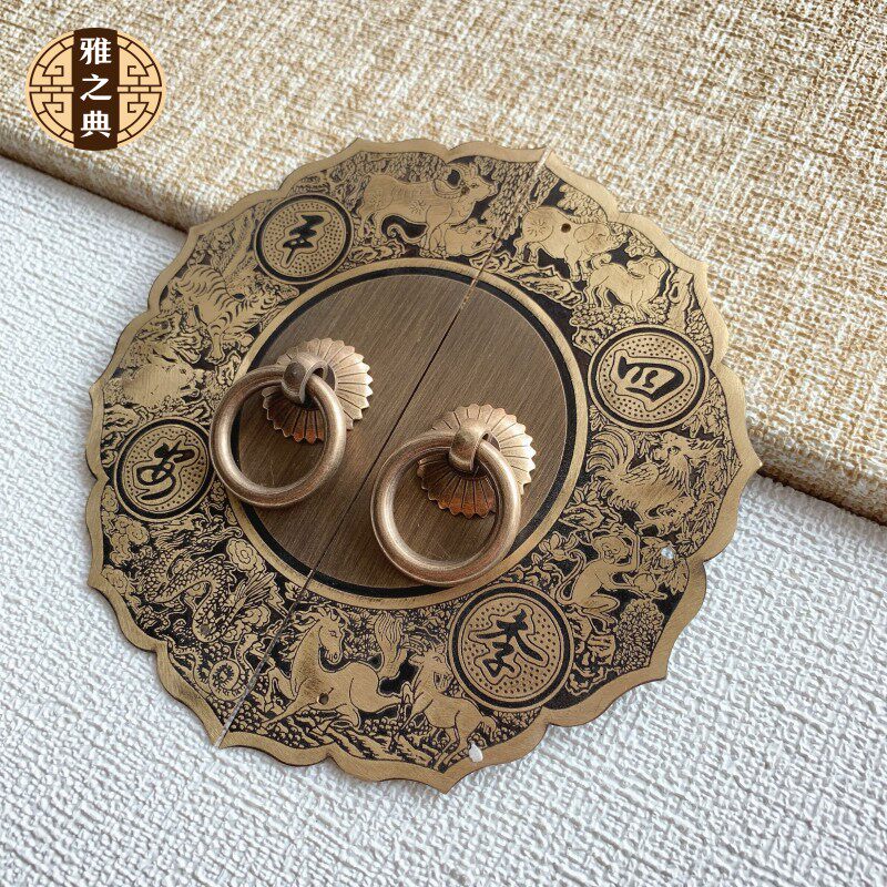 Chinese imitation antique solid wood integral cabinet wardrobe door furniture copper handle imitation ancient bookcase round single-hole pure copper old handle