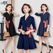 Professional dress female temperament 2020 New V collar collar stretch butterfly beautician work clothes women Summer