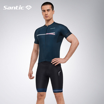 Santic forest guest 2020 spring and summer short sleeve cycling suit strap set road car riding equipment men summer