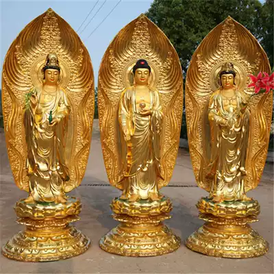 Temple resin Buddha statue 2 meters 2 high Western three Holy Buddha statue with backlit station Western three Holy gilt three Holy ornaments