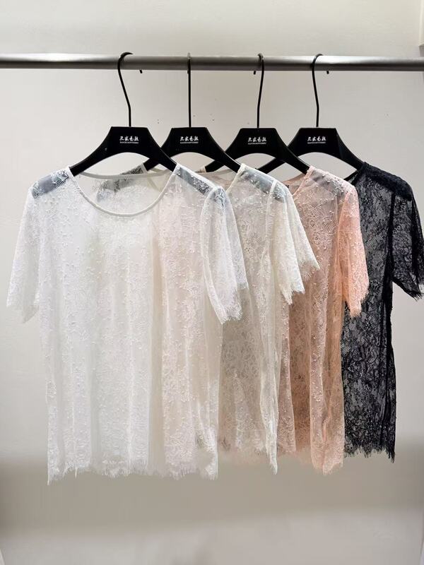 Nanyou High-Quality 100% Mulberry Silk Hollow Lace Versatile Top C-1002