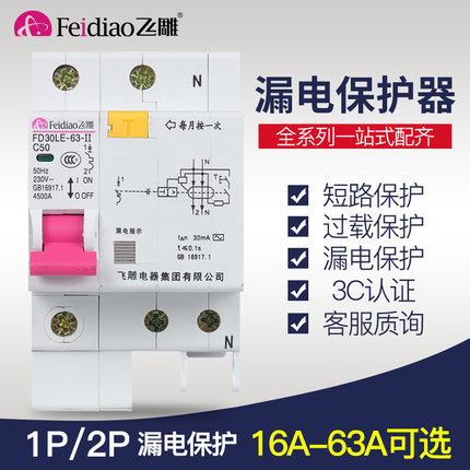 Fly Engraving LD Earth Leakage Switch Breaker Protector Leakproof Trip Small 1P 63 63 An 2P Air Switch