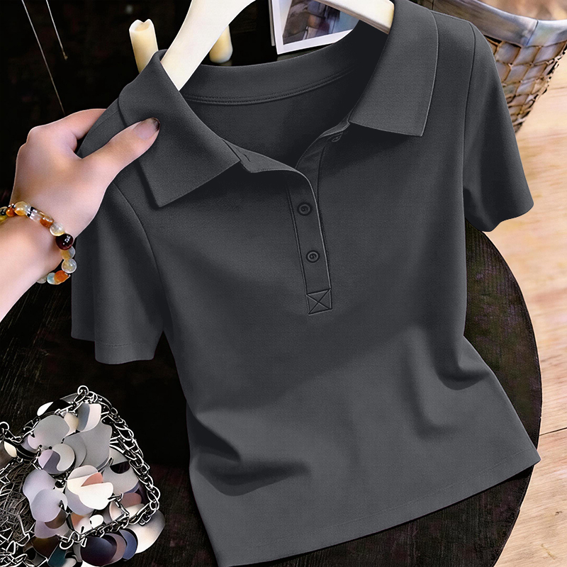 Pure Cotton Polo Collar Short-Sleeved T-Shirt for Women 2026 Summer New Fashion Simple Casual Versatile Loose Slimming Top