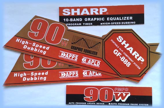 Japan Sharp GF-888 tape recorder set of 3 stickers (high quality in stock)