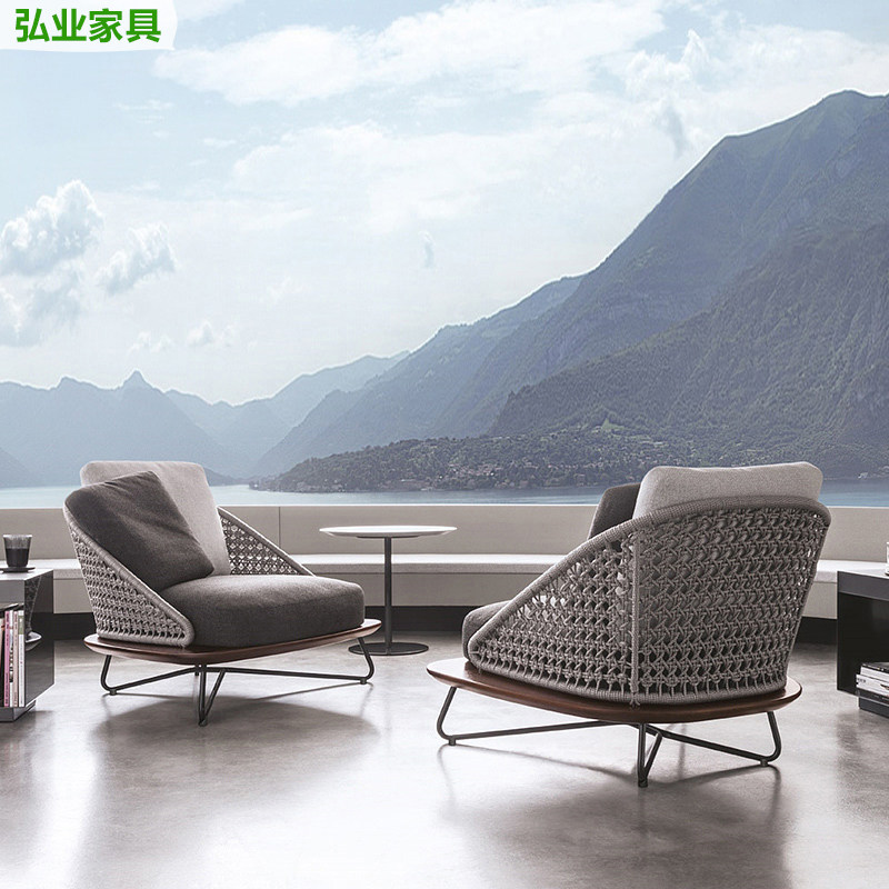 Outdoor sofa rattan courtyard greenhouse balcony roof sun protection Nordic solid wood rattan leisure sofa chair combination