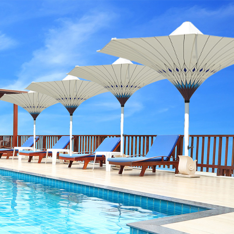 Hotel sunshade with light outdoor net red umbrella white creative advertising umbrella homestay open-air courtyard central column garden umbrella