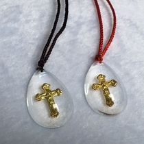 Exquisite high-end crystal inlaid with gold foil Holy Medal Necklace Pendant (with rope in random colors) 3cm