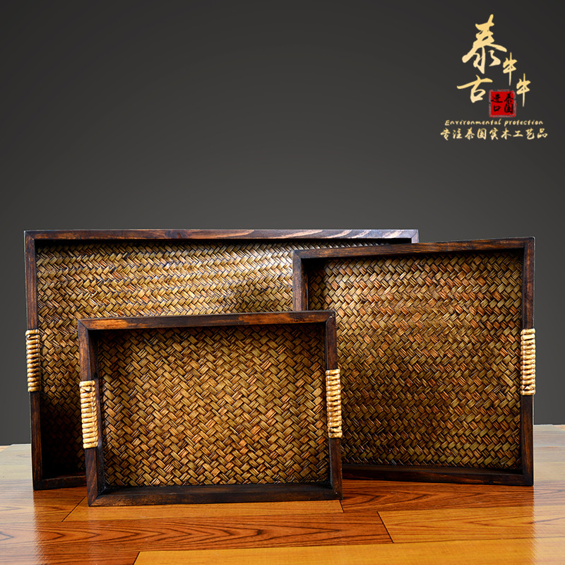 Thailand retro tray solid wood bamboo tea tray household tea cup tea set hotel beauty salon special retro tray