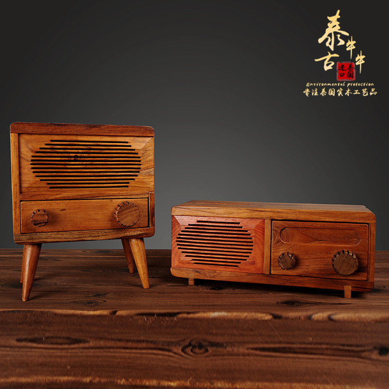 Thailand solid wood audio decoration Southeast Asia retro creative living room bar home decoration wooden small speaker