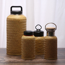 Handmade bamboo woven thermos cup Bamboo silk buckle porcelain water cup Portable travel cup Bamboo woven stainless steel thermos pot Tea set teacup