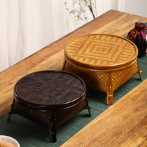 Japanese-style bamboo tea set storage box tea table creative household round with lid snack basket lacquer box bamboo finishing box