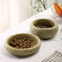 Bamboo products handmade bamboo green leather woven fruit basket storage basket household steamed bread basket bamboo basket dustpan bamboo basket dustpan bamboo basket