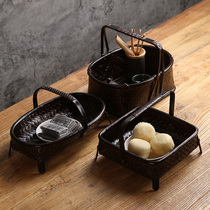 Handmade bamboo woven portable basket Tea set storage box Snack fruit basket Rattan basket Retro basket Japanese snack basket