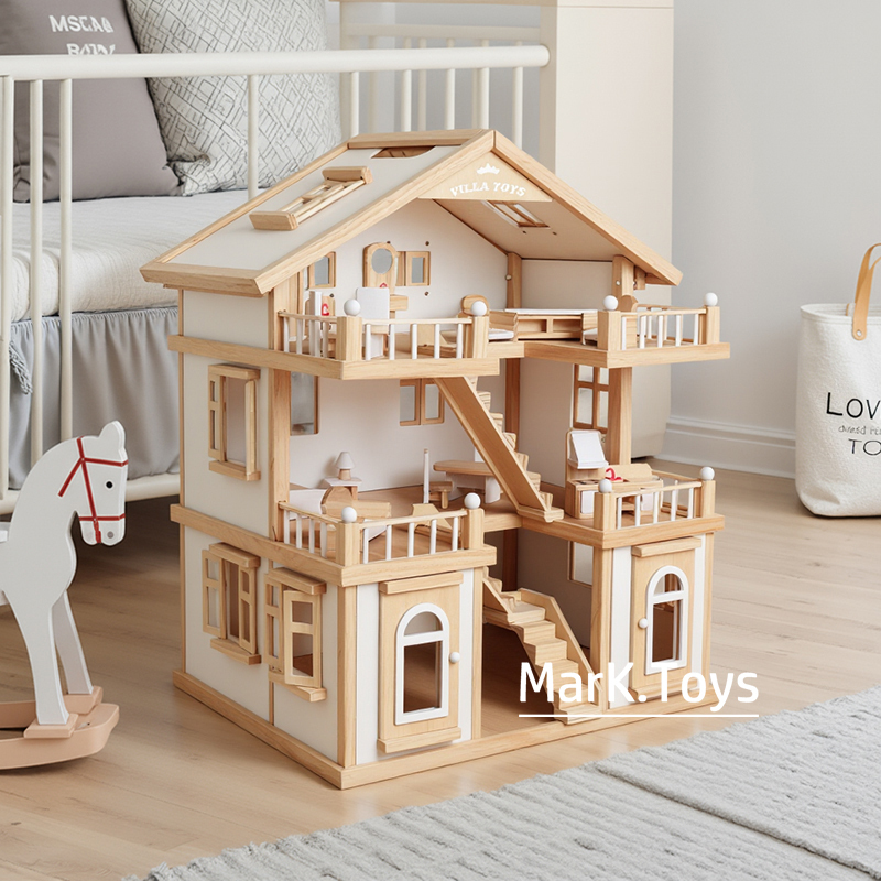 Children's Pretend Princess Castle Villa Dollhouse Toy for Boys and Girls Wooden House Play House Furniture Birthday Gift