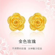 Chow Tai Fook yuan gold earrings 999 pure gold gold earrings Rose gold stud earrings Women earrings Pure gold preferred