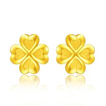 Chow Tai Fook yuan happiness clover gold earrings 999 pure gold female models love earrings boutique gifts preferred