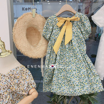 South Korean boy-packed girl 2021 Summer new small fresh and broken flower bow tie dress Childrens bubble sleevy sleeveless dress