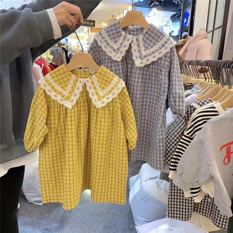 Korean children's clothing 21 spring and autumn clothing Korean style foreign girls plaid dress children princess dress girl skirt