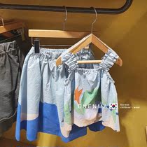 South Korean childrens clothing 2021 Summer style Children fresh suit girl harness vest blouses half body dress Two sets