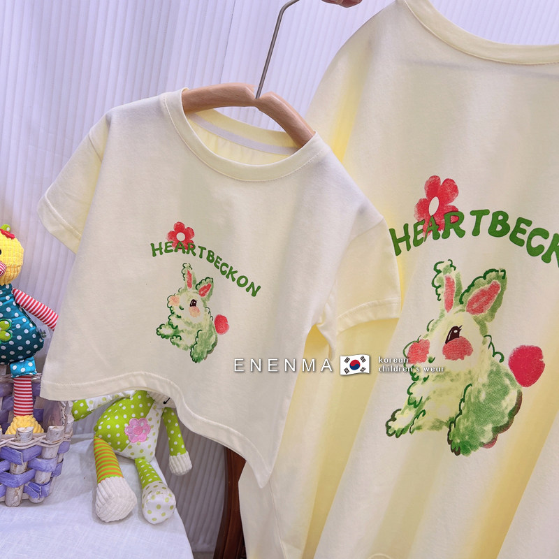 Korean Boy Clothing 2022 Summer New Cute Cartoon Print T-shirt Foreign Pie Mother Daughter Dress Short Sleeve Blouse